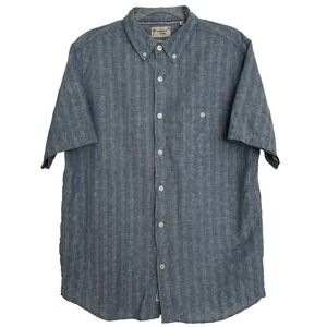 Original Weatherproof‎ Vintage Men's Striped Linen Shirt L/G Blue Short Sleeve